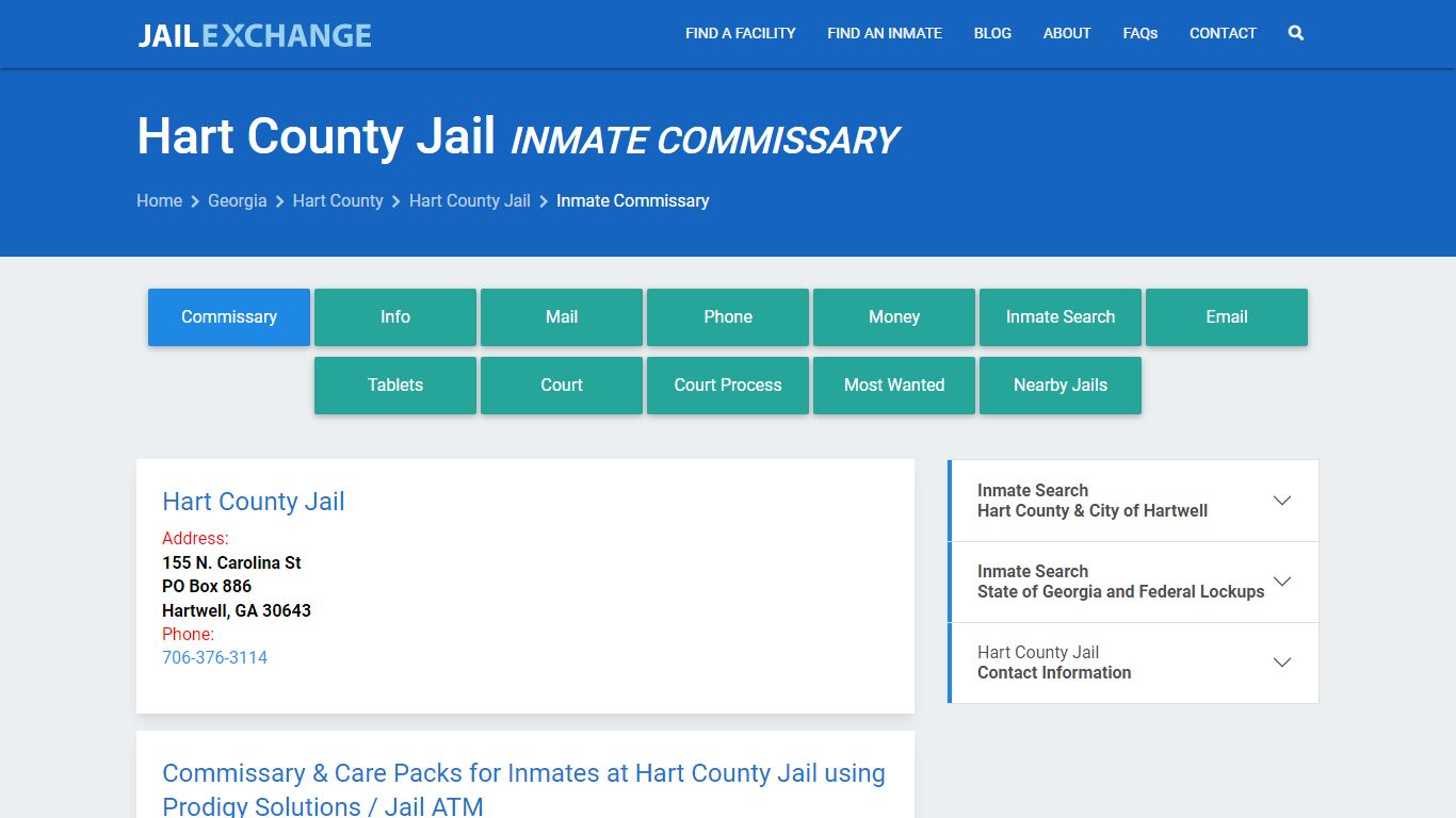 Inmate Commissary, Care Packs - Hart County Jail, GA