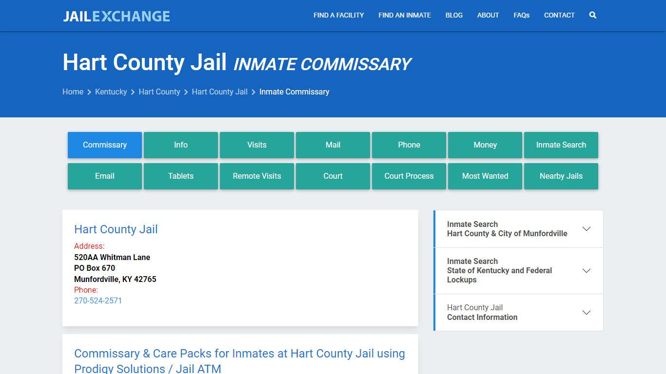 Inmate Commissary, Care Packs - Hart County Jail, KY